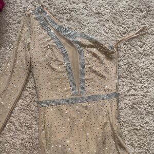 Elegant Tan and Silver Embellished Dress